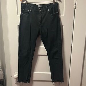 Agolde Women’s Toni Black Jeans, Distressed hem. Size 30